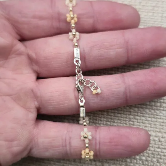 7 Inch Sterling Silver Zig Zag Beaded Flower Handmade Bracelet A7235 - Picture 3 of 6